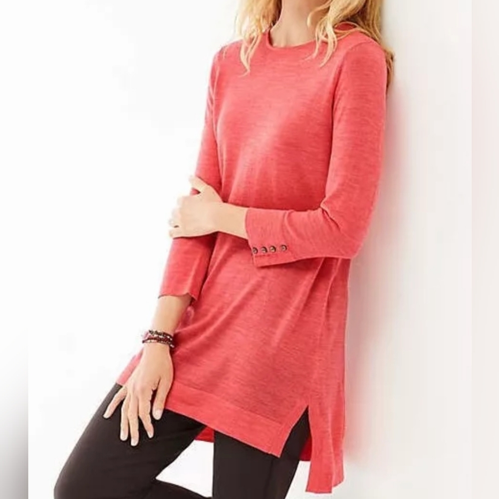 J Jill Women's Tunic Top 100% Merino Wool Size M Orange 3/4 Sleeves